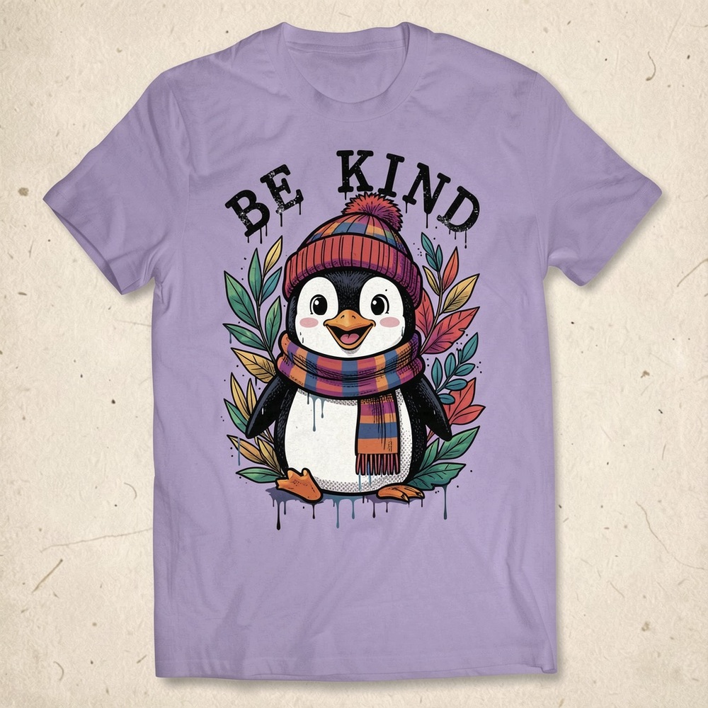 Gildan Lavender Penguin "Be Kind" Graphic Tee
